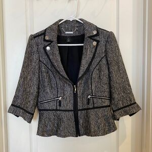Comfortable WHBM Size 8 Peplum Jacket. Quality Zippers and Snaps. 3/4 sleeves.